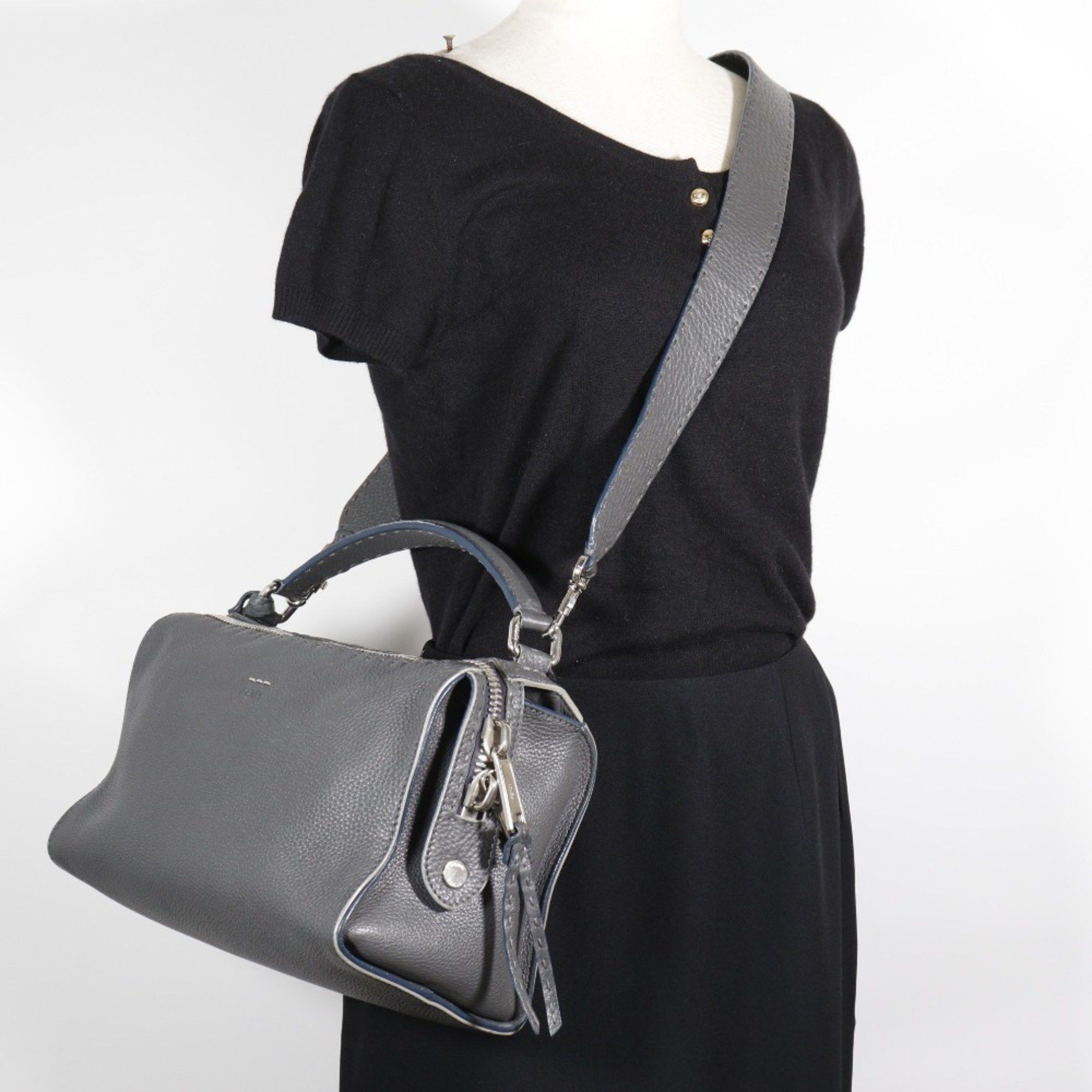 Fendi FENDI Celeria Ray handbag shoulder bag 8BL137 calfskin grey 2way double women's Size ONE SIZE - 15 Thumbnail