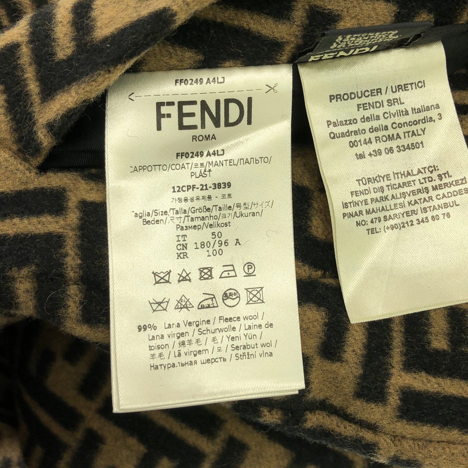 Fendi Fendi Fendi FF0249 A4LJ Wool Coat Leather Outerwear FF0249 A4LJ Size ONE SIZE - 6 Thumbnail