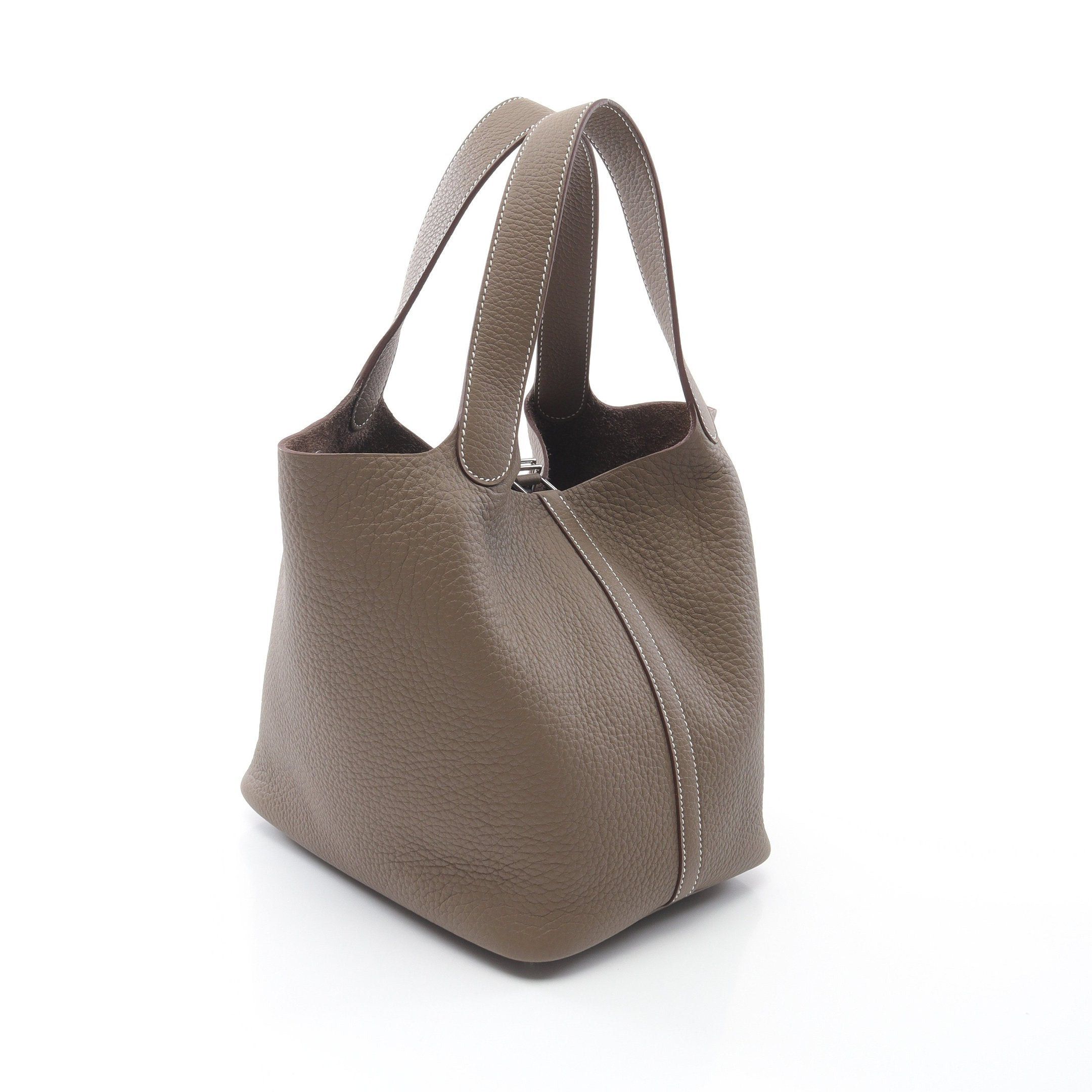 Hermes Hermes Picotane Lock Mm Etoupe Handbag Clemence Leather Gray Brown Silver Hardware Double Engraved Size ONE SIZE - 2 Thumbnail