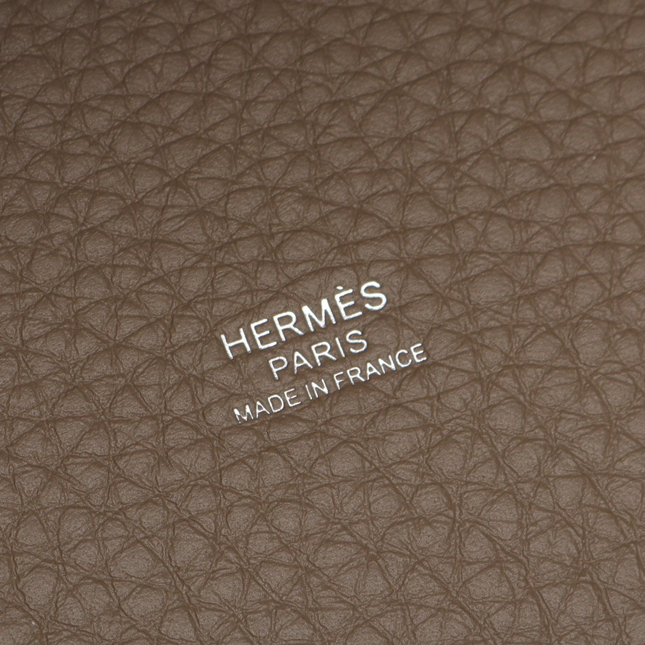 Hermes Hermes Picotane Lock Mm Etoupe Handbag Clemence Leather Gray Brown Silver Hardware Double Engraved Size ONE SIZE - 4 Thumbnail
