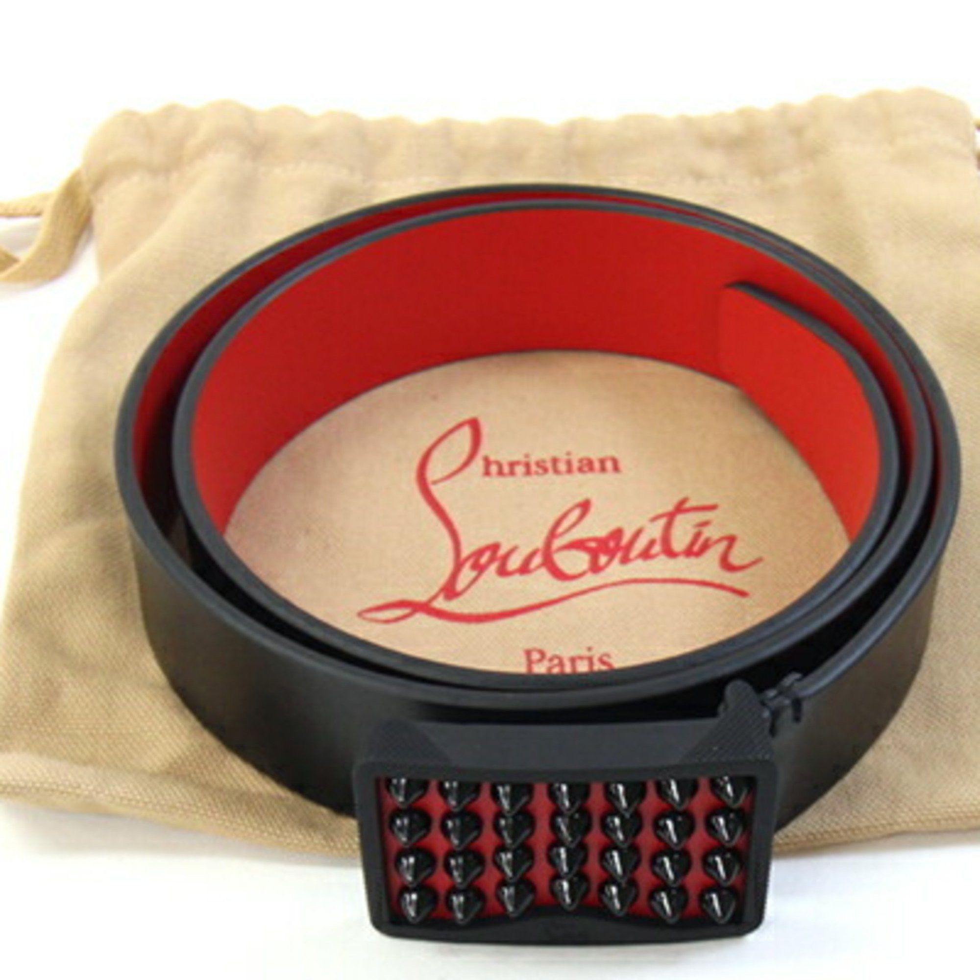 Christian Louboutin Christian Louboutin Louboutin Belt Lewis 1195195 Black Red Leather 85cm Spike Studs Men's Christian Size ONE SIZE - 10 Thumbnail