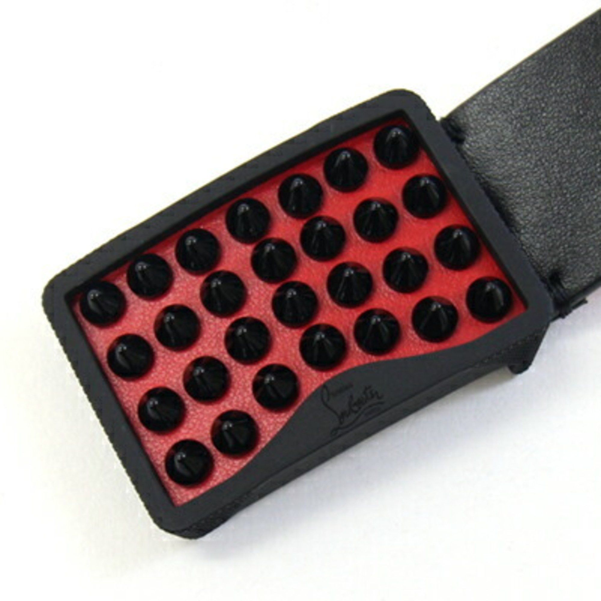 Christian Louboutin Christian Louboutin Louboutin Belt Lewis 1195195 Black Red Leather 85cm Spike Studs Men's Christian Size ONE SIZE - 2 Thumbnail