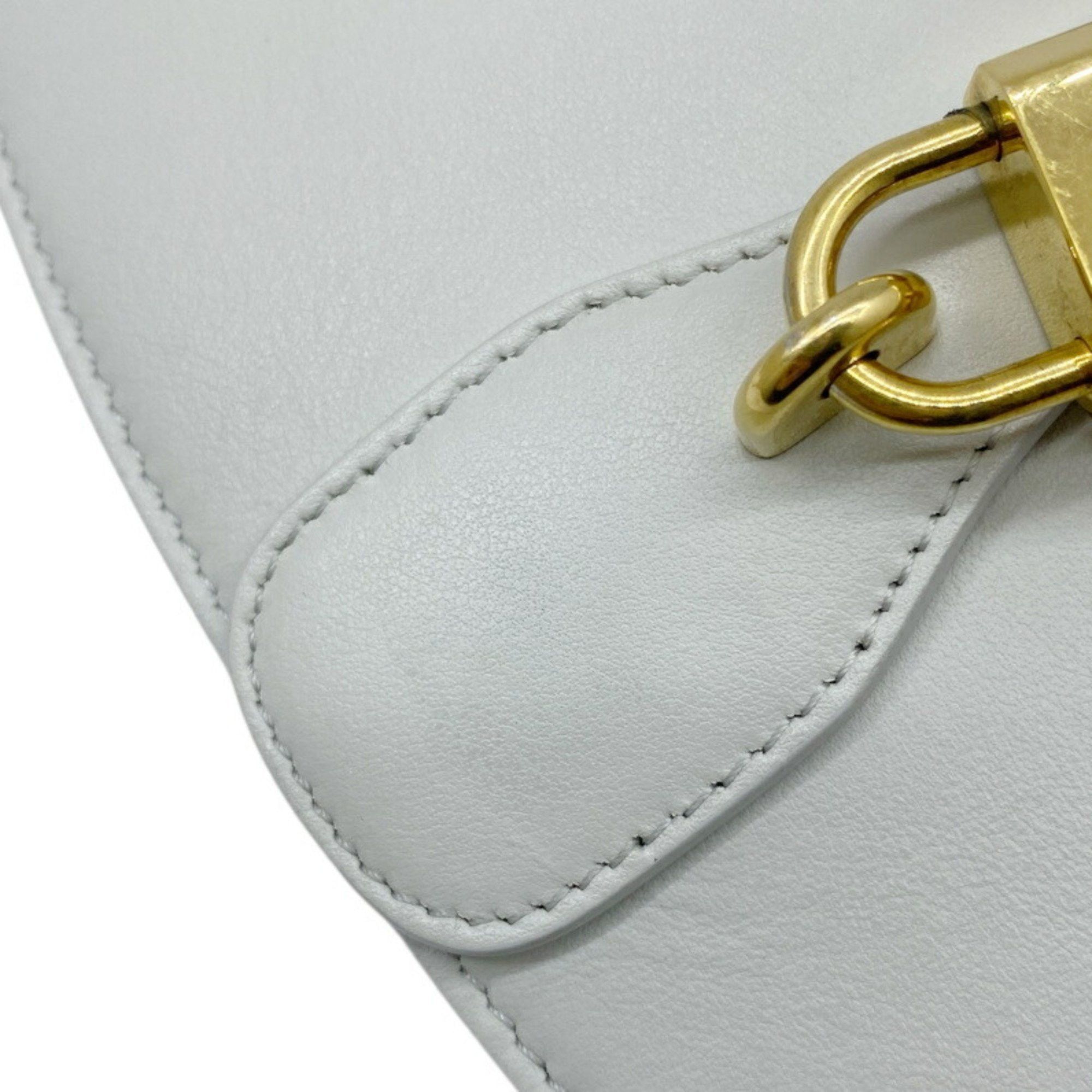 Celine CELINE Smooth Calfskin 2-way Clutch with Strap Taboo Shoulder Hand Bag Light Grey Women's Size ONE SIZE - 13 Thumbnail
