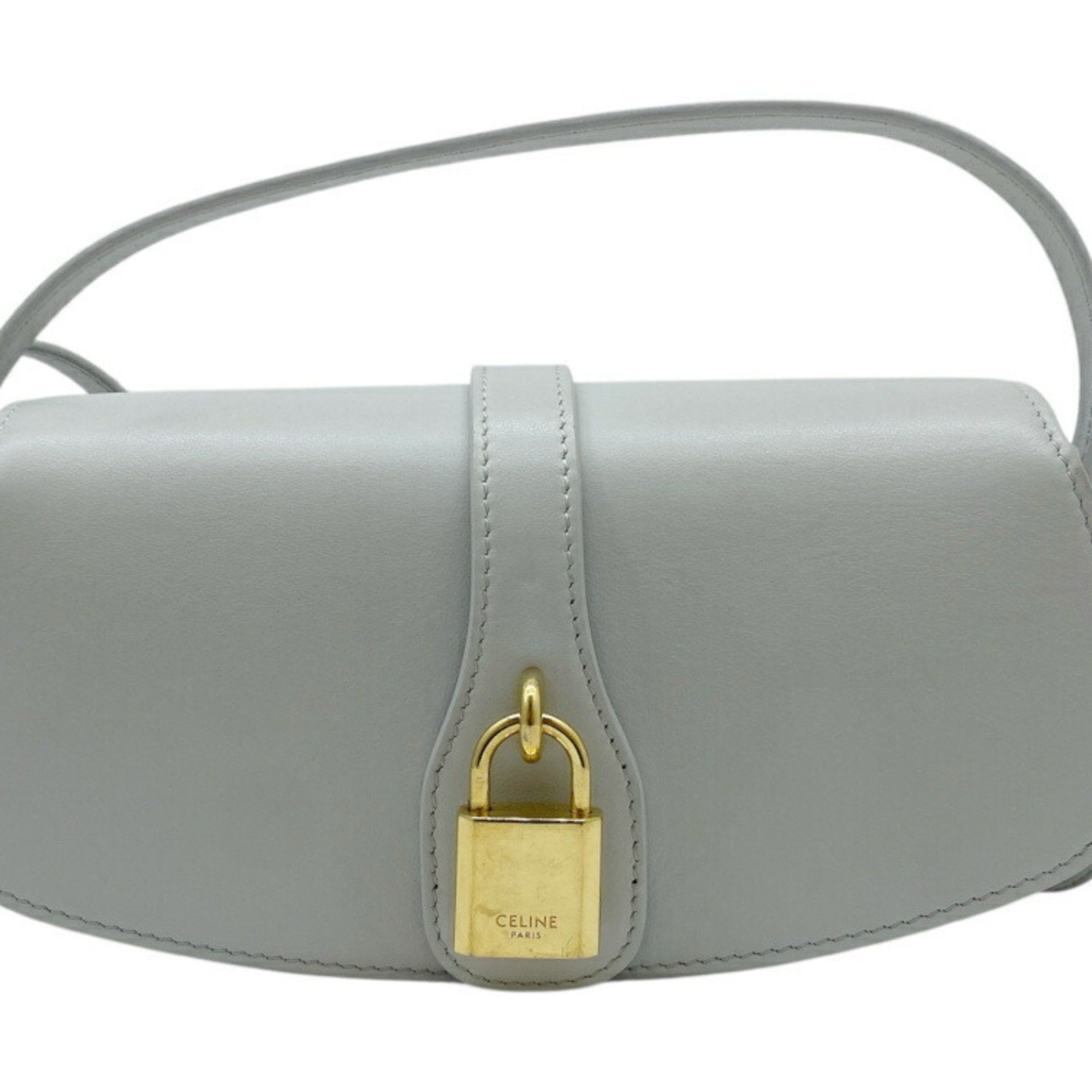 Celine CELINE Smooth Calfskin 2-way Clutch with Strap Taboo Shoulder Hand Bag Light Grey Women's Size ONE SIZE - 2 Thumbnail