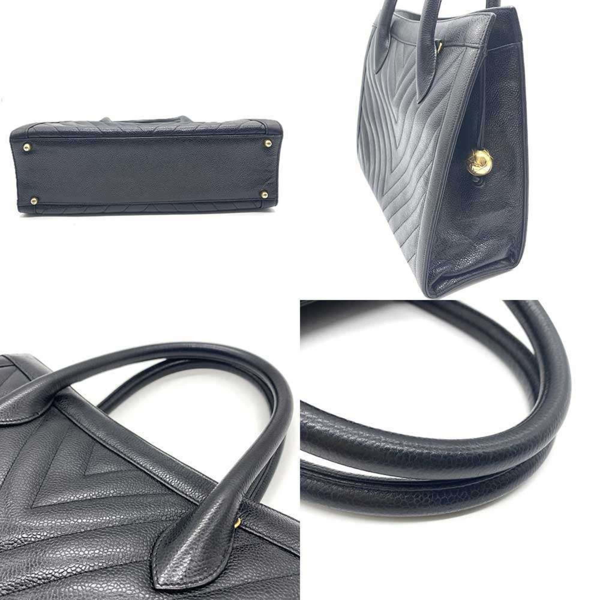 Chanel Chanel V-stitch Coco Ball Tote Bag Handbag Caviar Skin Women's Black CHANEL Size ONE SIZE - 3 Thumbnail
