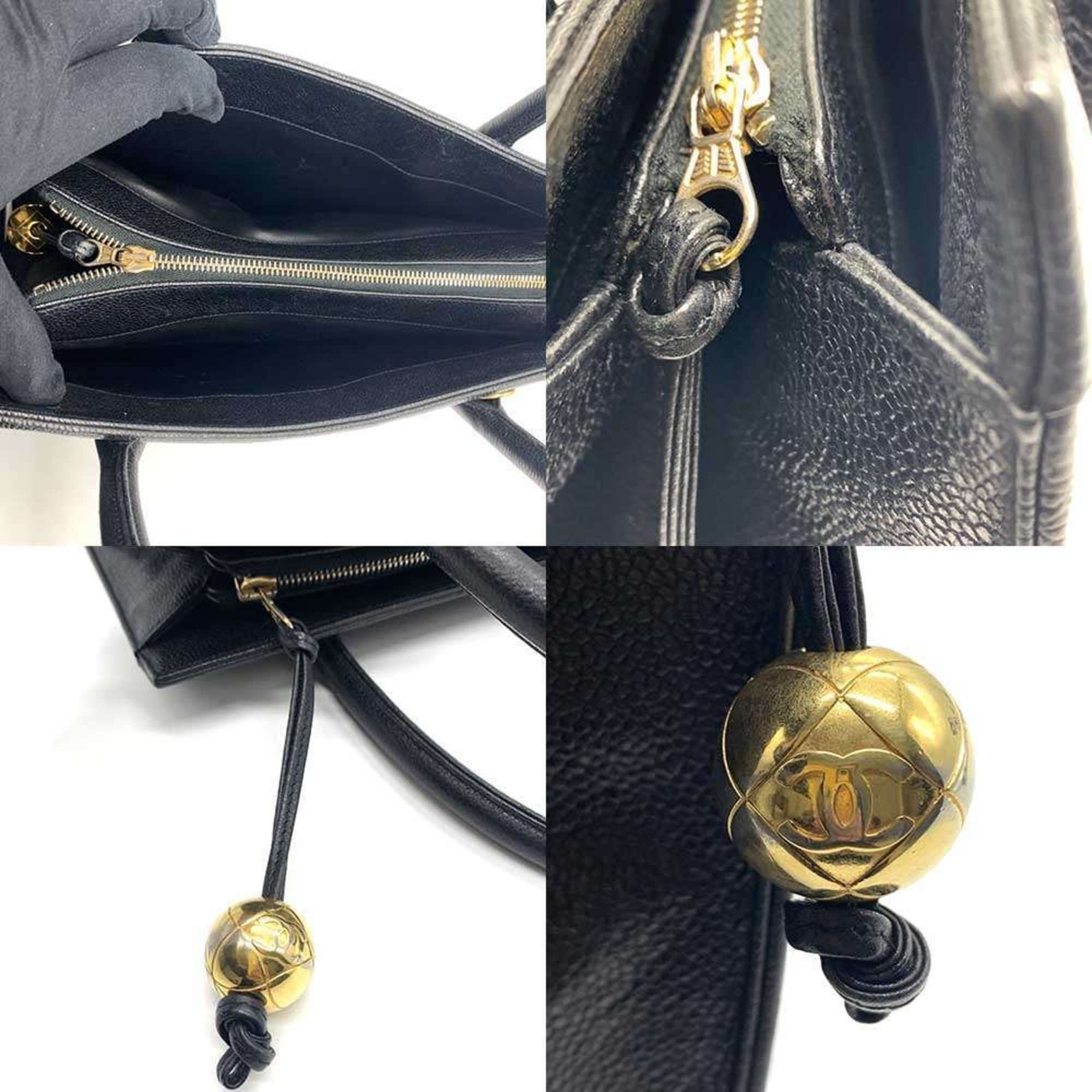 Chanel Chanel V-stitch Coco Ball Tote Bag Handbag Caviar Skin Women's Black CHANEL Size ONE SIZE - 4 Thumbnail