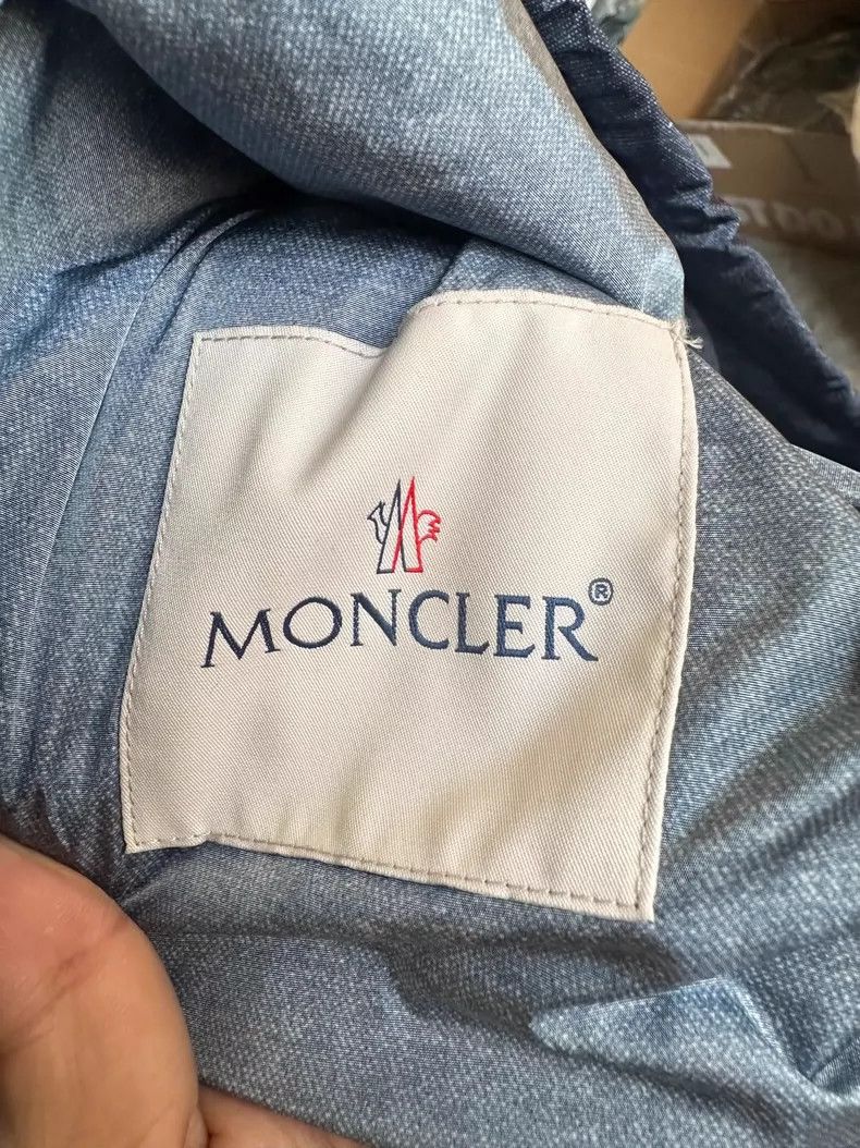 Moncler Long Denim-Like Coat with Hood