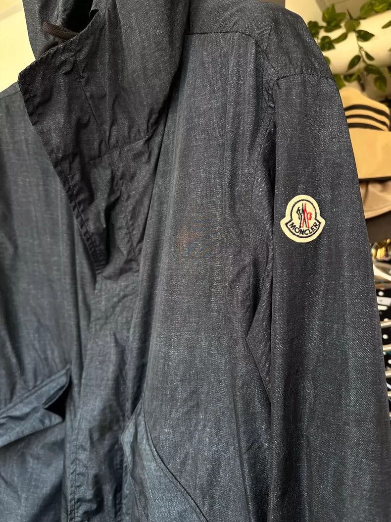 Moncler Long Denim-Like Coat with Hood
