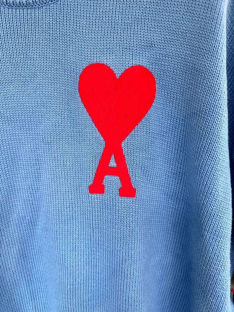 AMI Ami Paris Blue Red Heart Knit Sweater Size US L / EU 52-54 / 3 - 2 Thumbnail