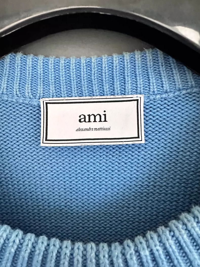 AMI Ami Paris Blue Red Heart Knit Sweater Size US L / EU 52-54 / 3 - 3 Thumbnail