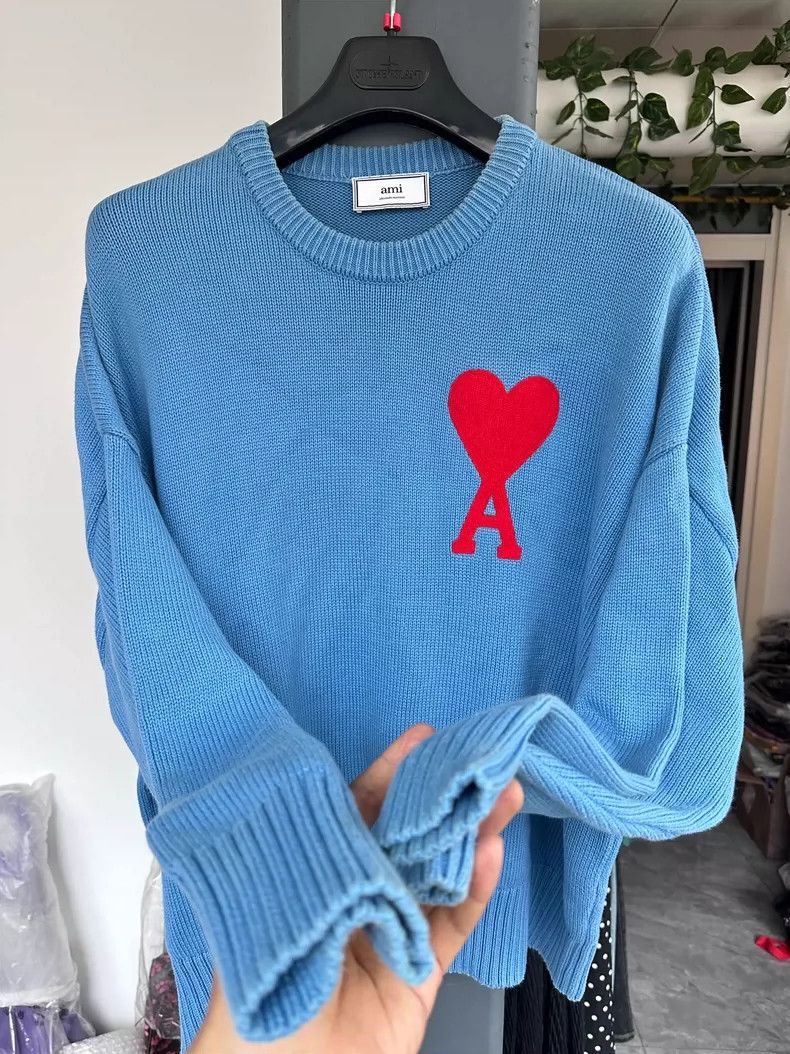 AMI Ami Paris Blue Red Heart Knit Sweater Size US L / EU 52-54 / 3 - 4 Thumbnail