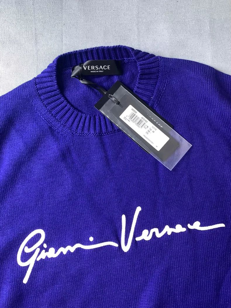 Versace Versace Blue Purple Logo Embroidered Knitted Sweater Size US M / EU 48-50 / 2 - 2 Thumbnail