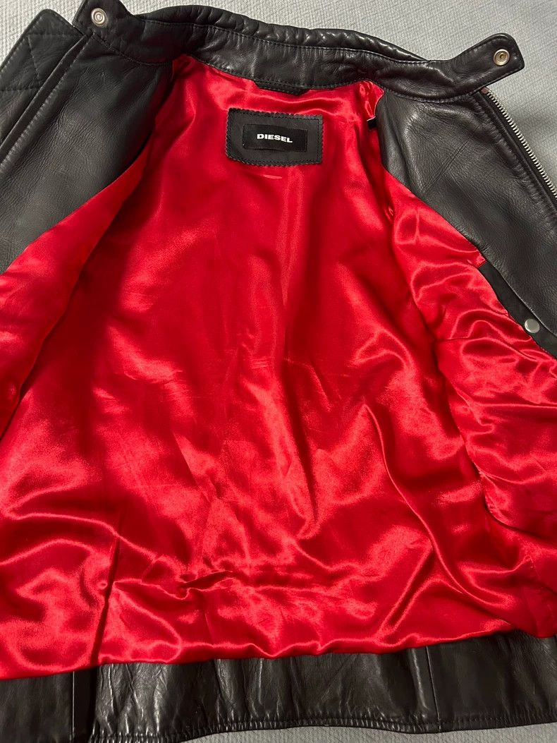 Diesel DIESEL Black Leather Jacket with Red Lining Size US L / EU 52-54 / 3 - 3 Thumbnail