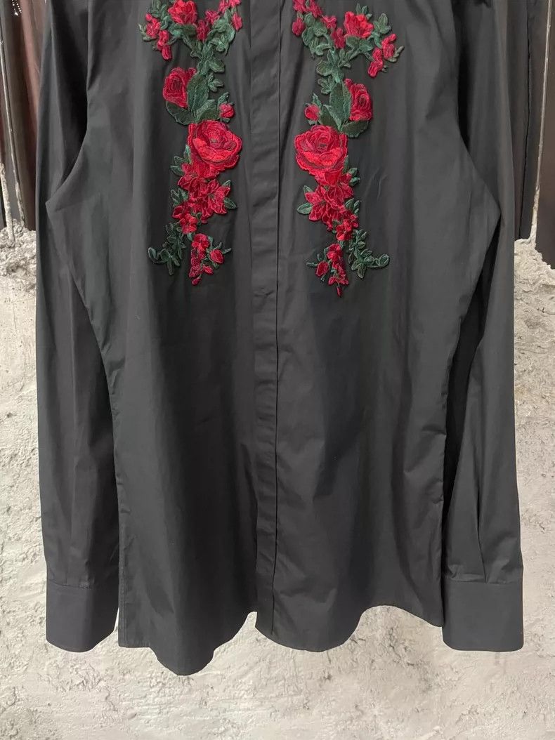 Dolce & Gabbana Black Shirt with Floral Embroidery Size US M / EU 48-50 / 2 - 4 Thumbnail