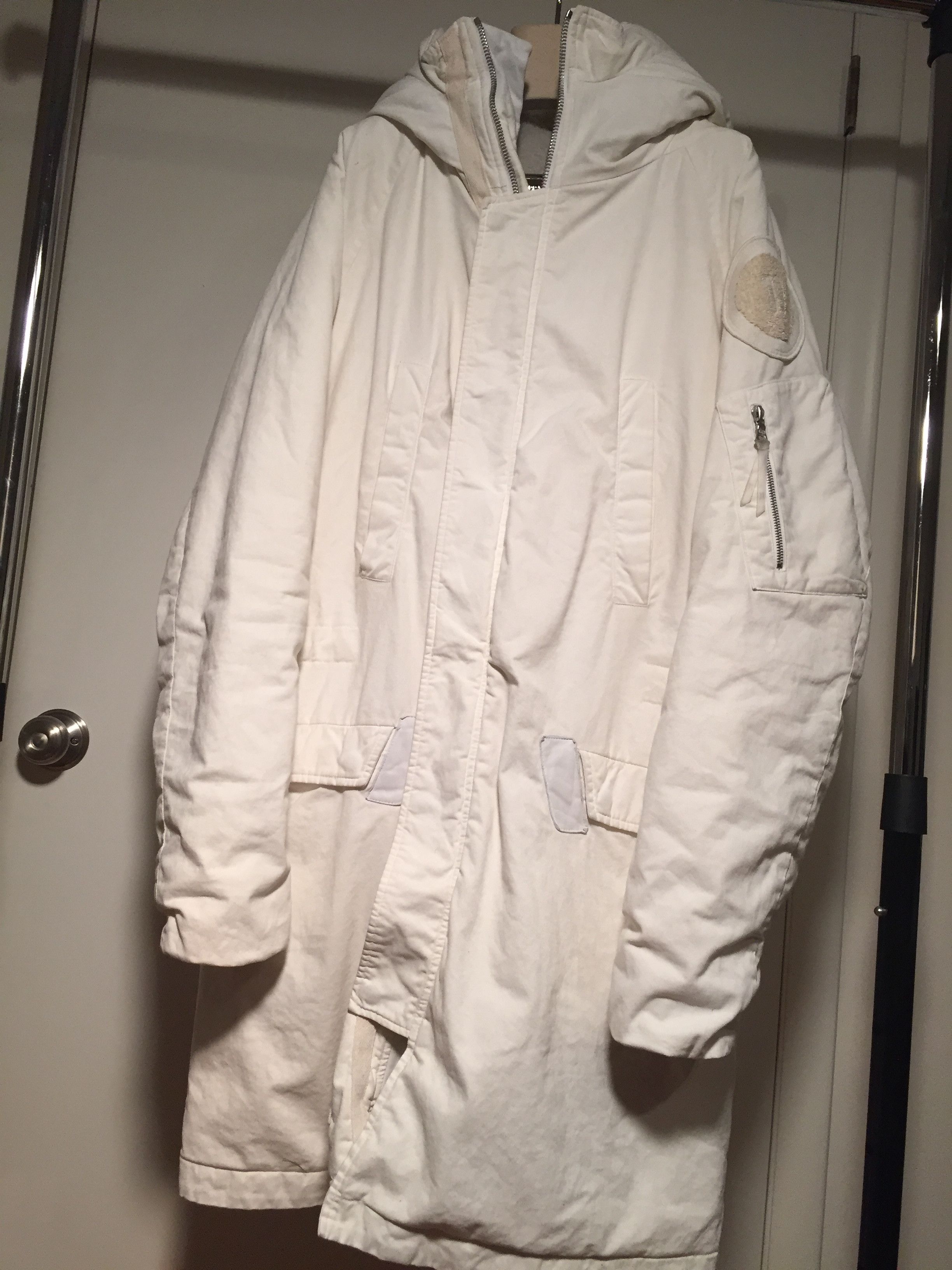 FW15 White Parka with Shearling-Lined Hood