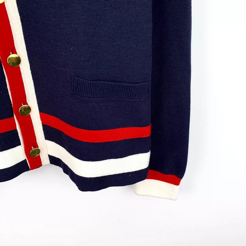 Gucci Gucci Navy Striped Logo Embroidered Cardigan Size US M / EU 48-50 / 2 - 4 Thumbnail