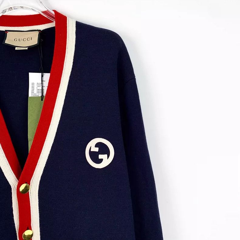 Gucci Gucci Navy Striped Logo Embroidered Cardigan Size US M / EU 48-50 / 2 - 3 Thumbnail