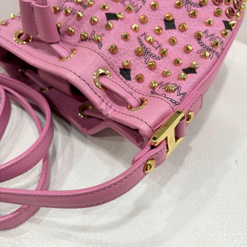 MCM MCM Pink Studded Drawstring Bucket Bag Size ONE SIZE - 8 Thumbnail