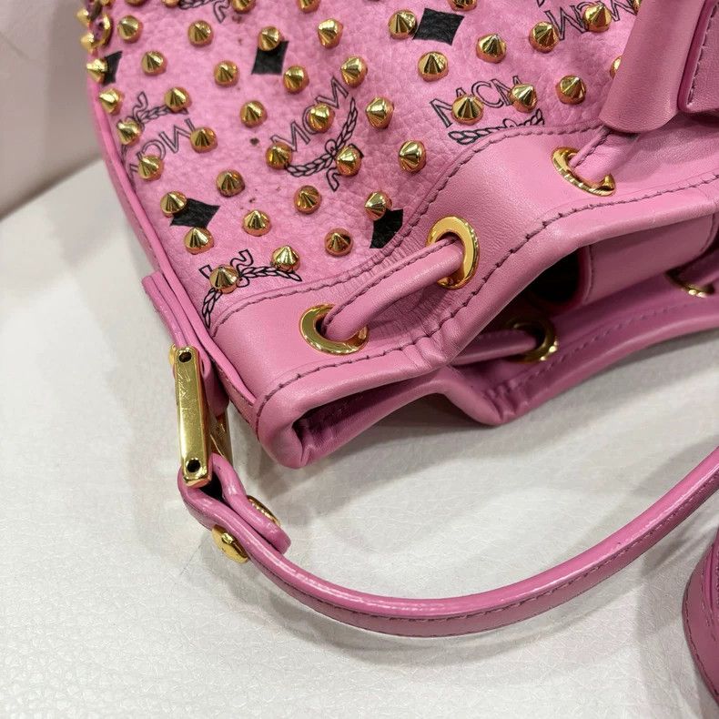 MCM MCM Pink Studded Drawstring Bucket Bag Size ONE SIZE - 7 Thumbnail