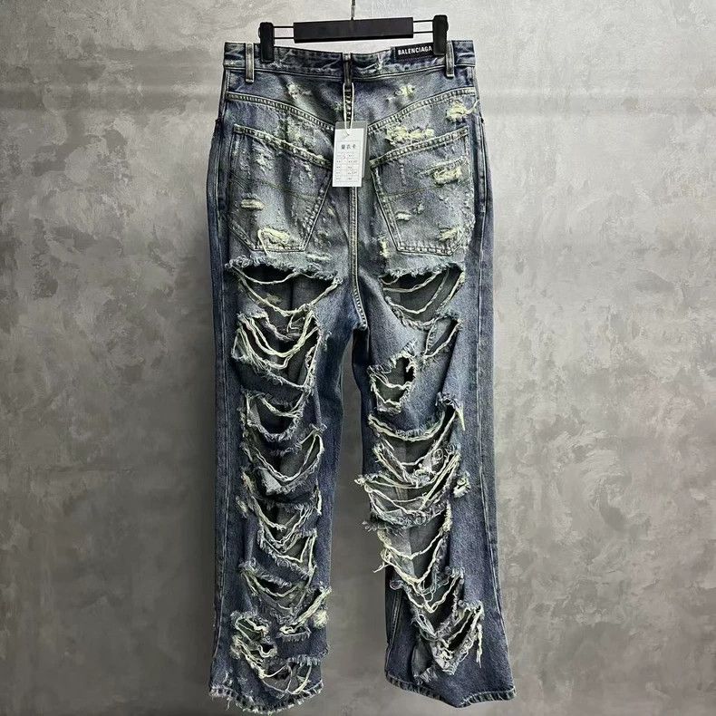 Balenciaga Balenciaga Blue Distressed Denim Pants Size US 26 / EU 42 - 2 Thumbnail