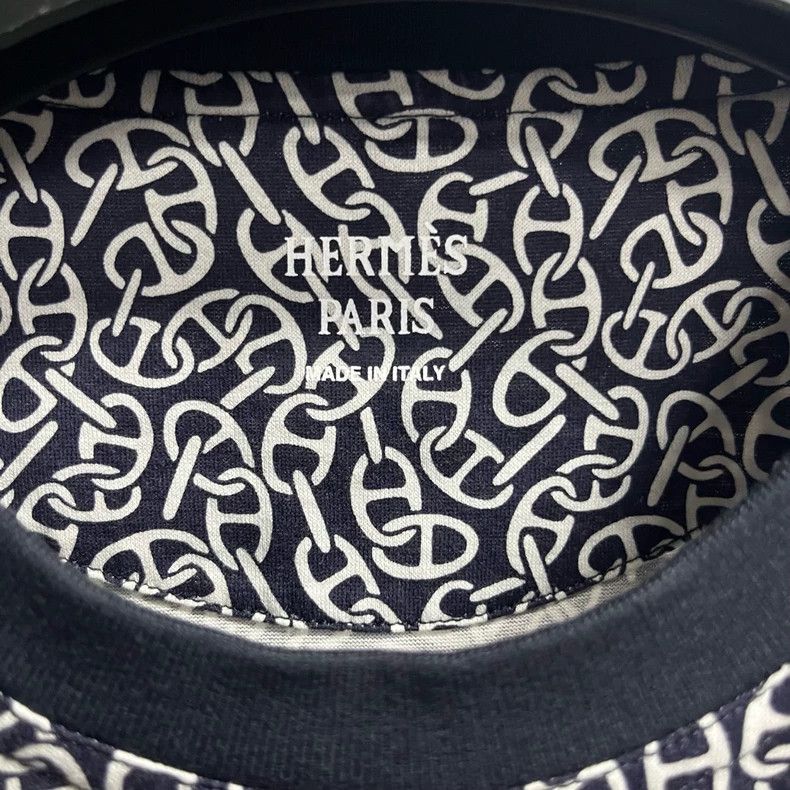 Hermes Black and Blue Patterned Short Sleeve Top Size US M / EU 48-50 / 2 - 2 Thumbnail