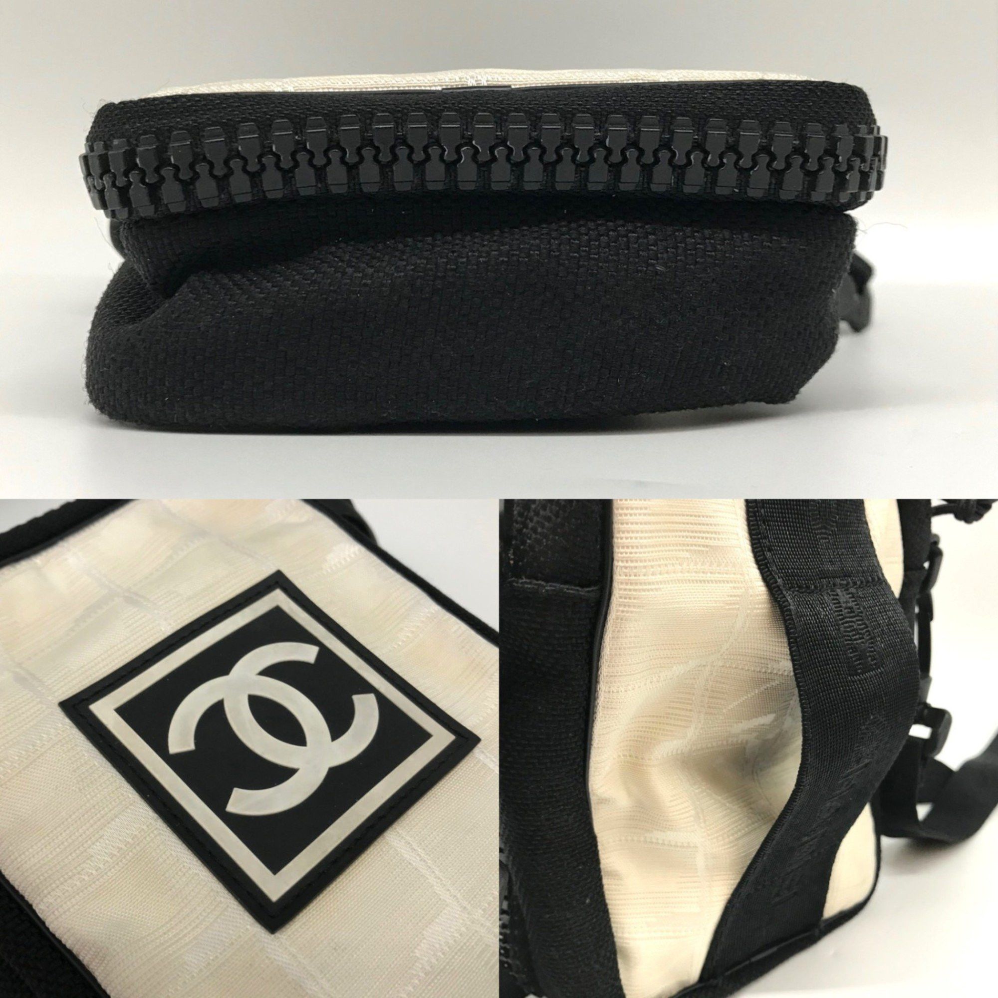 Chanel Chanel Sport Line Shoulder Bag Pochette Nylon Ivory Black Coco Mark No.8 CHANEL Size ONE SIZE - 4 Thumbnail