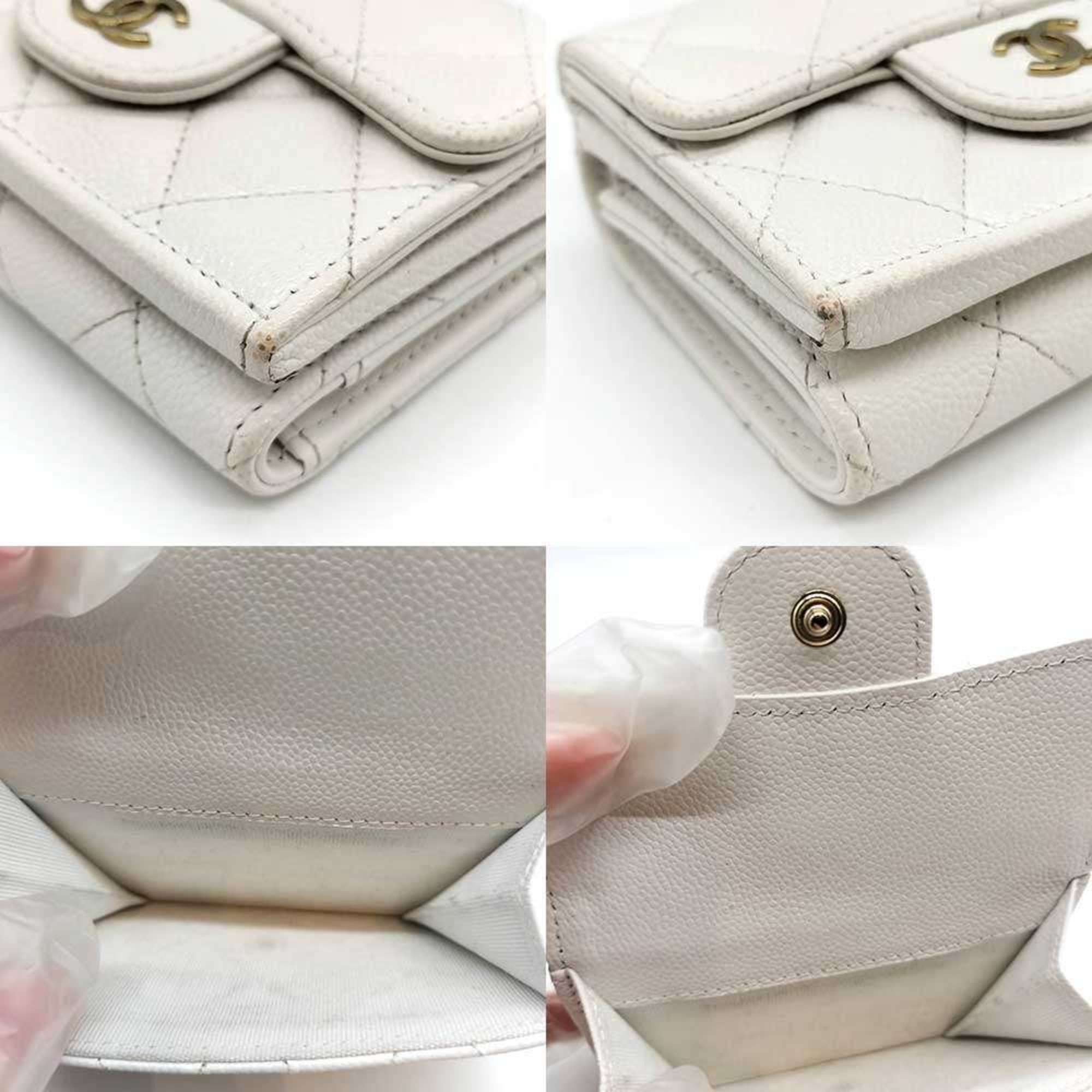 Chanel Chanel Matelasse Wallet Tri-fold White Champagne Women's Caviar Skin Leather CHANEL Size ONE SIZE - 5 Thumbnail