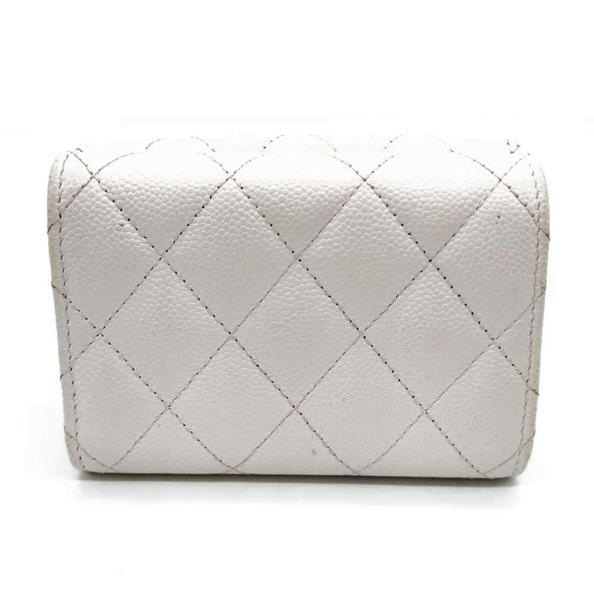 Chanel Chanel Matelasse Wallet Tri-fold White Champagne Women's Caviar Skin Leather CHANEL Size ONE SIZE - 2 Thumbnail