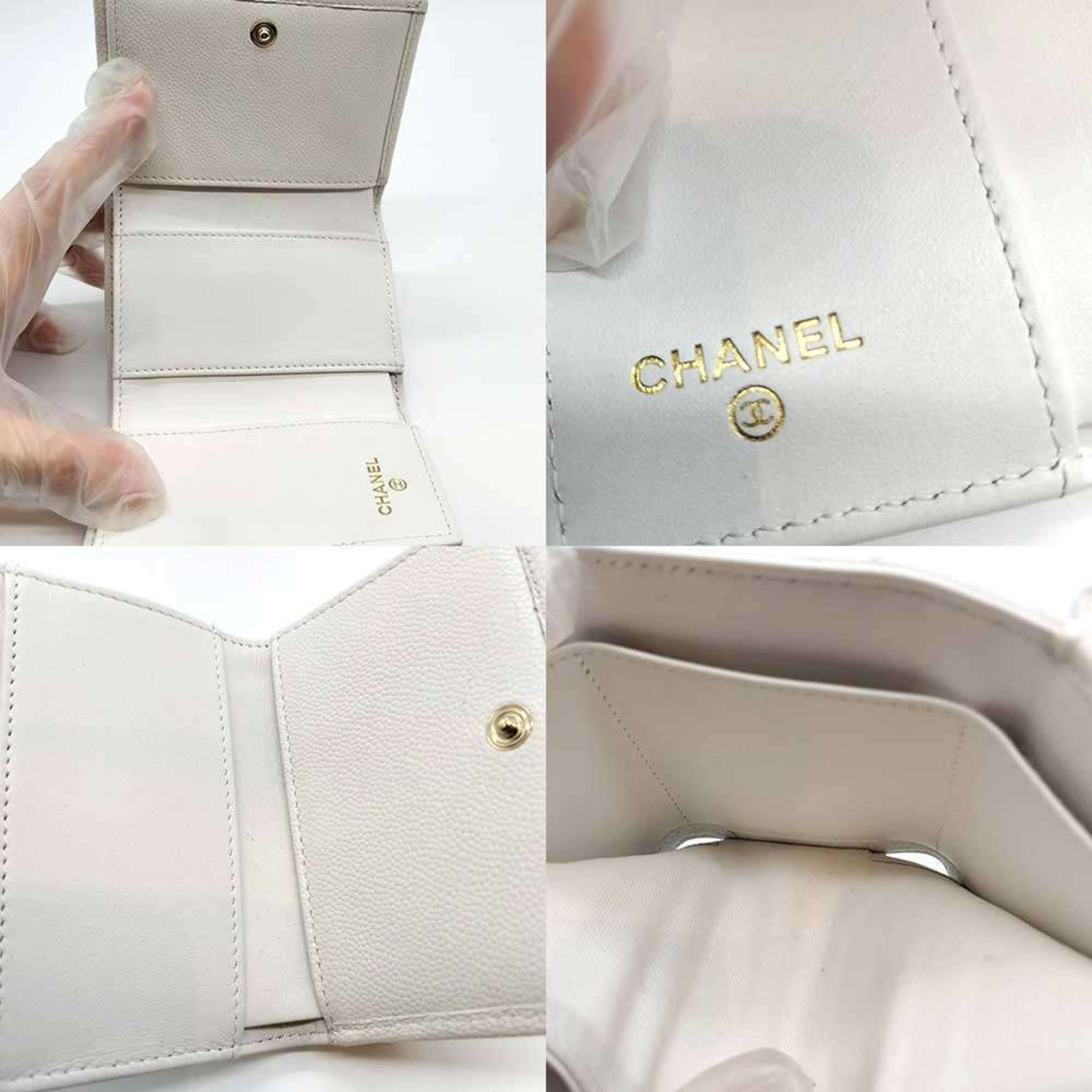 Chanel Chanel Matelasse Wallet Tri-fold White Champagne Women's Caviar Skin Leather CHANEL Size ONE SIZE - 6 Thumbnail