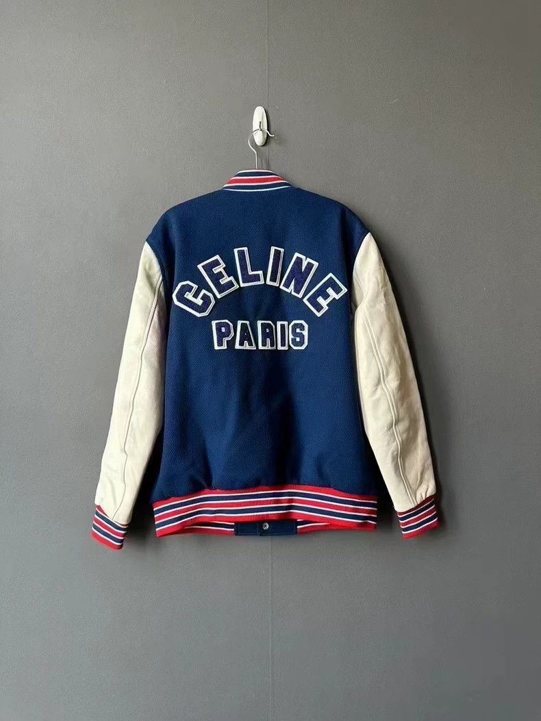 Celine Celine Wool Baseball Jacket with Leather Sleeves Size US M / EU 48-50 / 2 - 2 Thumbnail