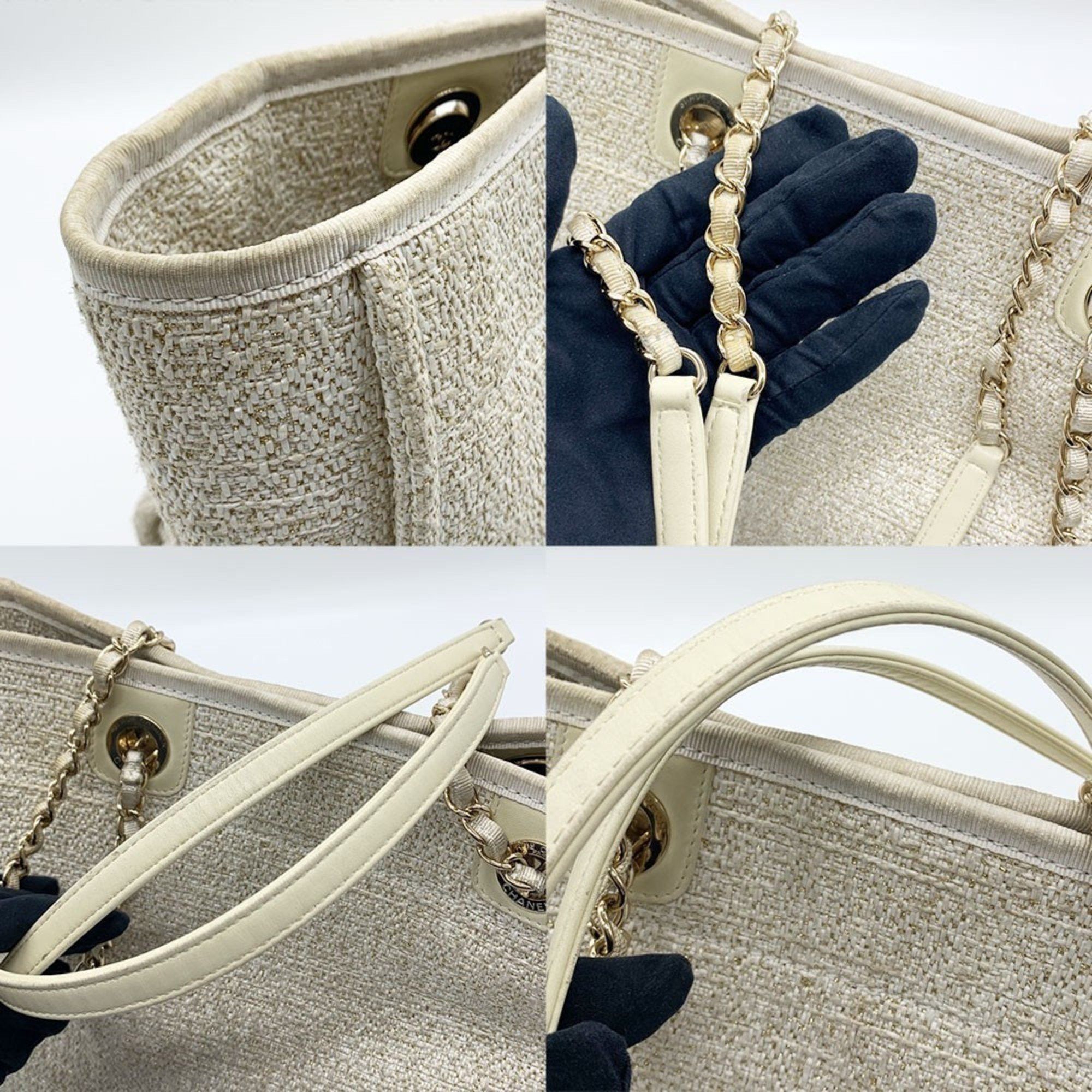 Chanel Chanel Chain Deauville MM Tweed Canvas A67001 Beige Size ONE SIZE - 5 Thumbnail