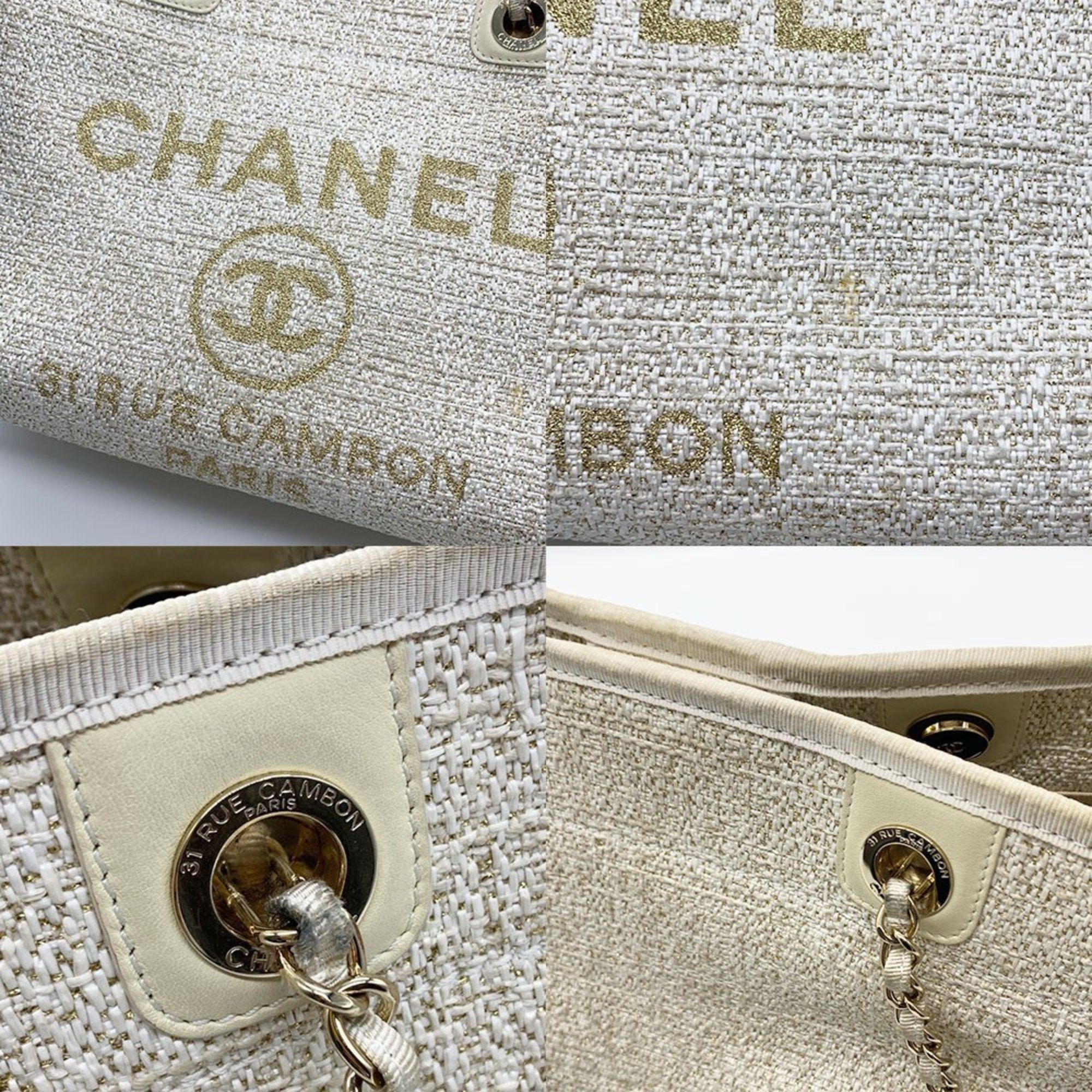 Chanel Chanel Chain Deauville MM Tweed Canvas A67001 Beige Size ONE SIZE - 4 Thumbnail