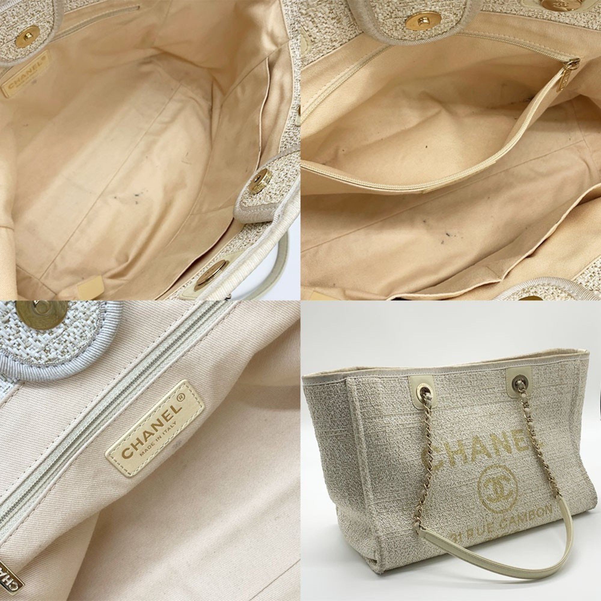 Chanel Chanel Chain Deauville MM Tweed Canvas A67001 Beige Size ONE SIZE - 6 Thumbnail