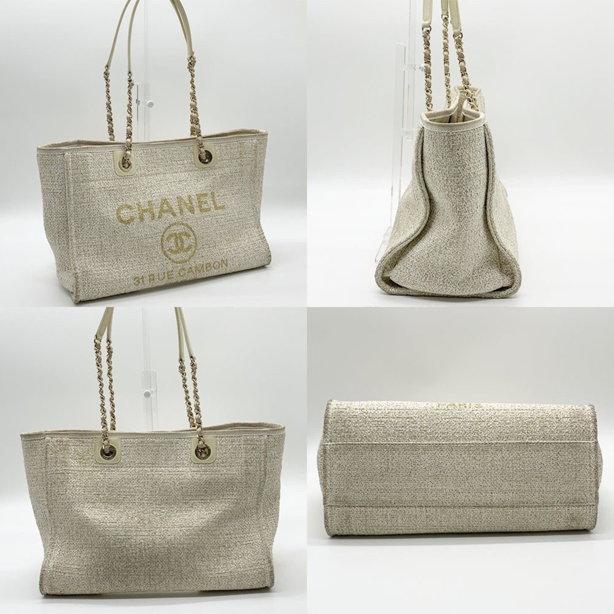 Chanel Chanel Chain Deauville MM Tweed Canvas A67001 Beige Size ONE SIZE - 2 Thumbnail
