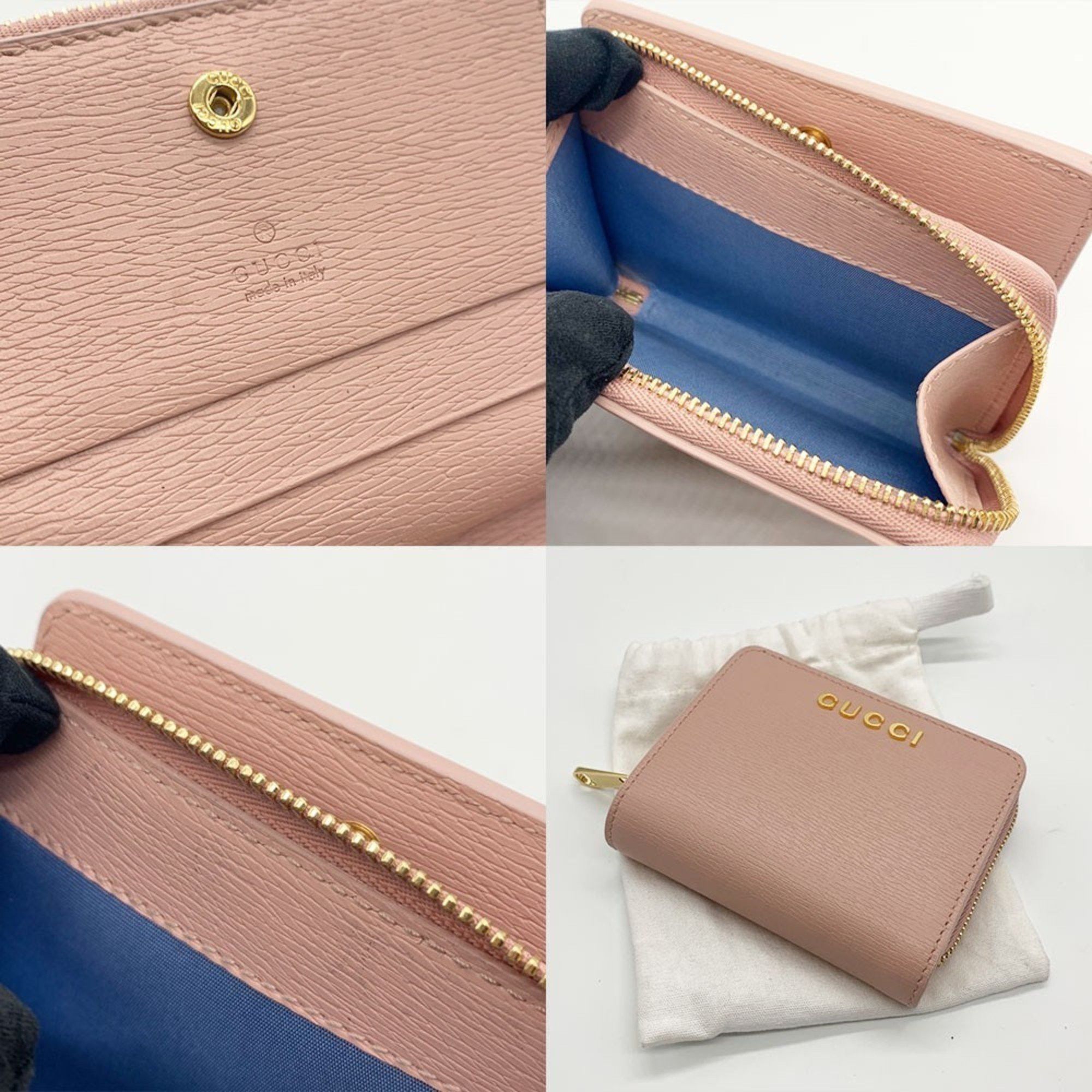 Gucci Gucci Script Mini Wallet Bi-fold Light Pink Leather Gold Ladies 772639 GUCCI Size ONE SIZE - 4 Thumbnail
