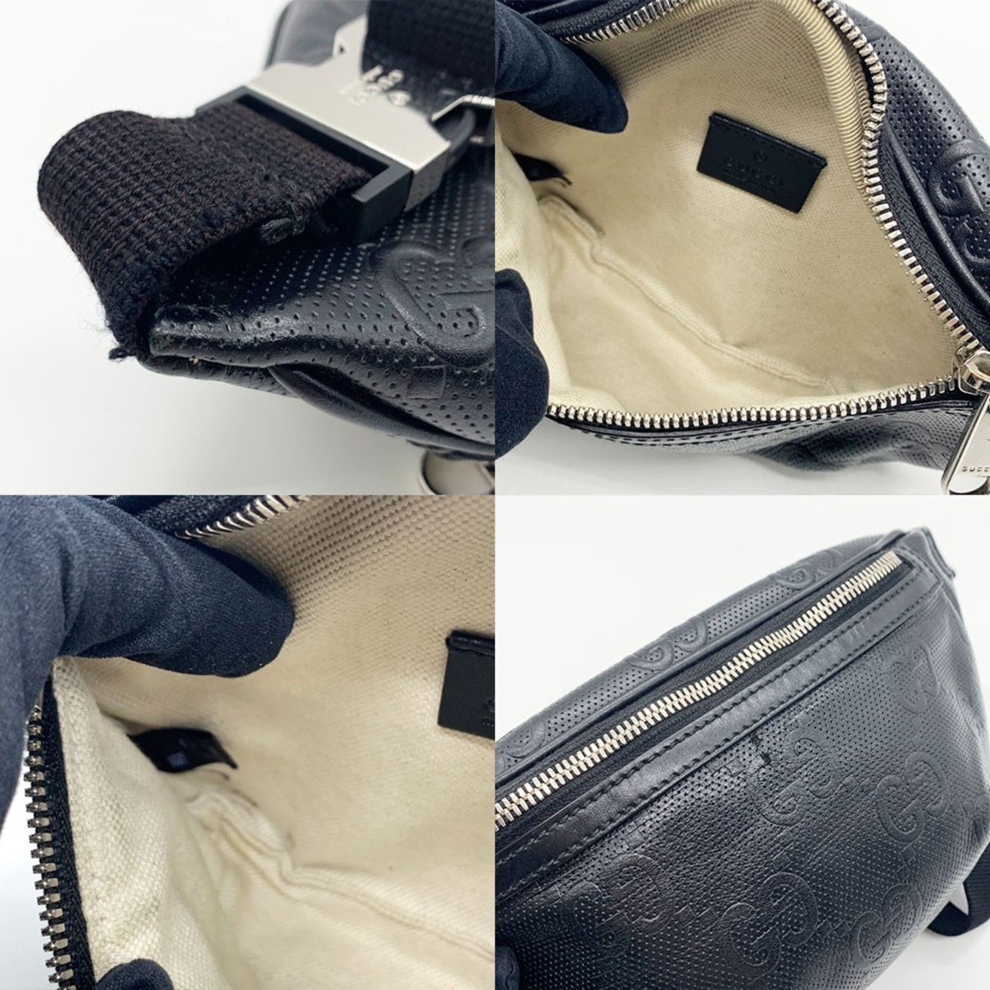 Gucci Gucci Waist Pouch Small Belt Body Bag 2way GG Embossed Leather Black 658582 GUCCI Size ONE SIZE - 4 Thumbnail