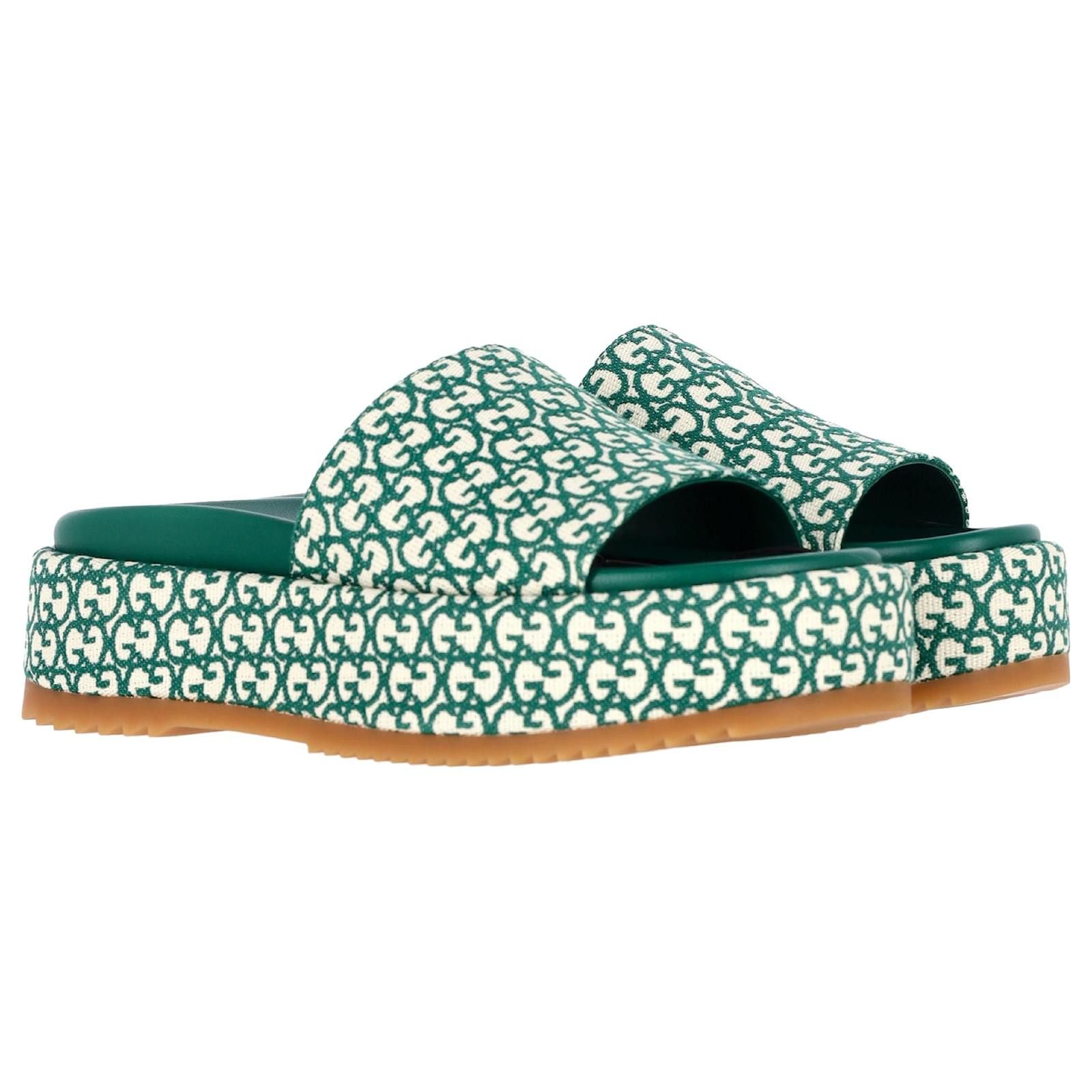 Gucci gucci platform slide sandals in green canvas Size US 6 / IT 36 - 4 Thumbnail