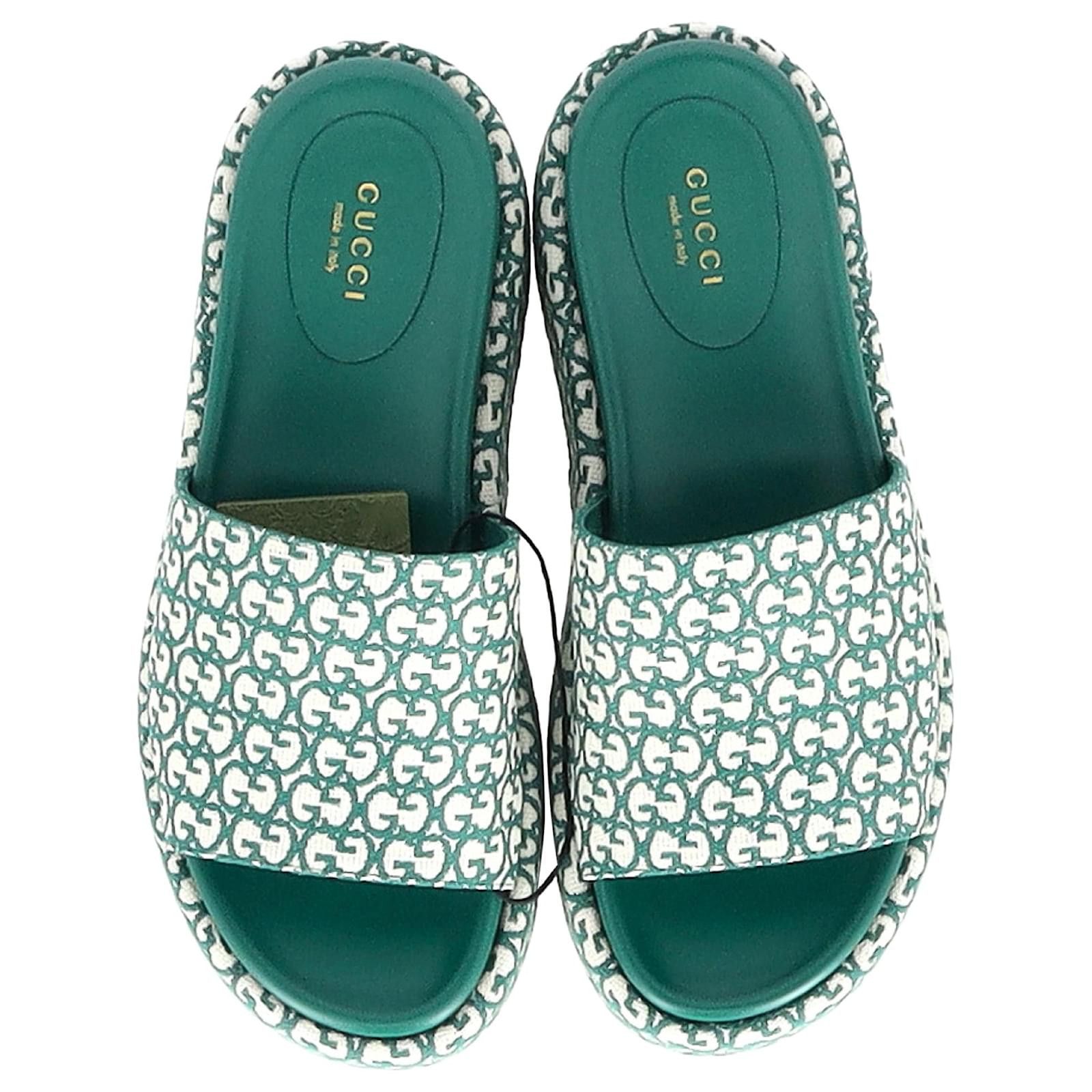 Gucci gucci platform slide sandals in green canvas Size US 10 / IT 40 - 3 Thumbnail