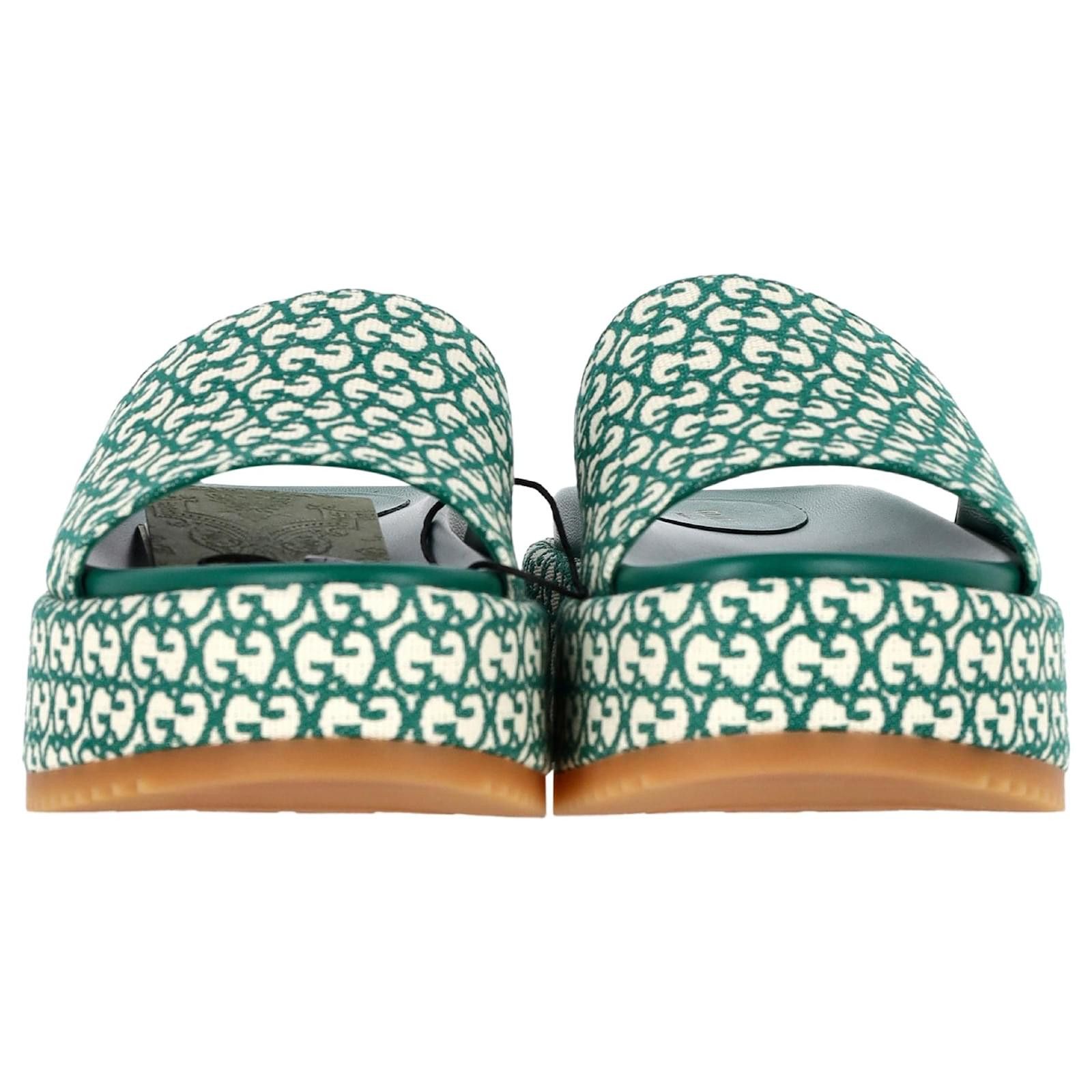 Gucci gucci platform slide sandals in green canvas Size US 12 / IT 42 - 2 Thumbnail