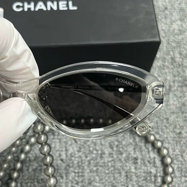Chanel Chanel Silver Gray Narrow Pearl Chain Sunglasses Size ONE SIZE - 4 Thumbnail