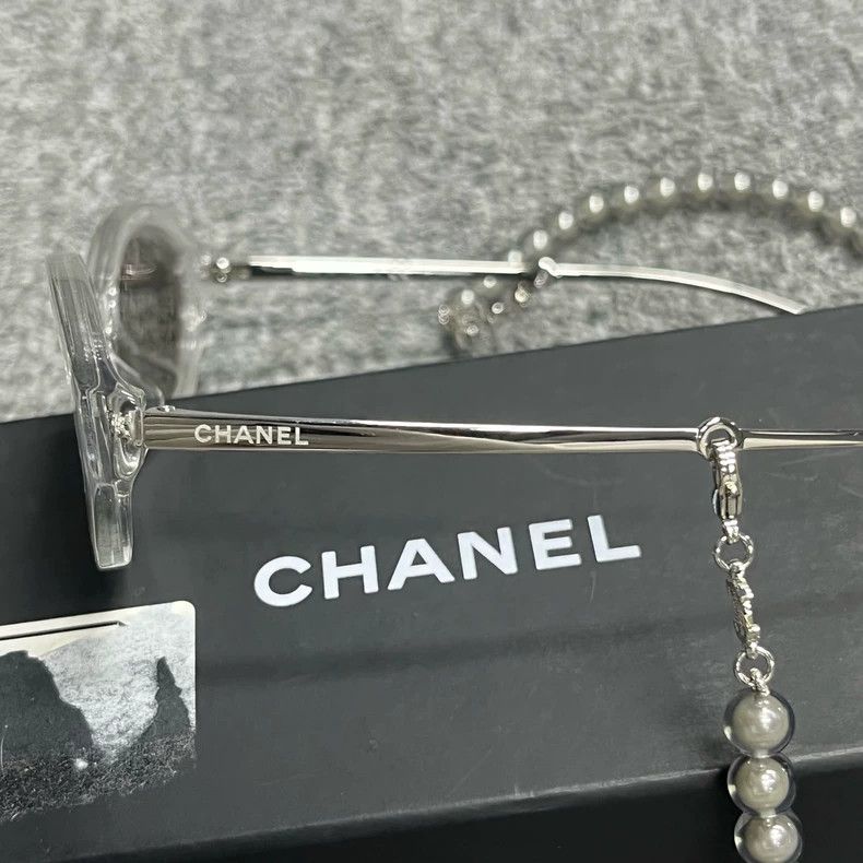 Chanel Chanel Silver Gray Narrow Pearl Chain Sunglasses Size ONE SIZE - 5 Thumbnail