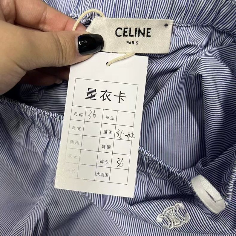 Celine Blue Striped Print Casual Shorts with Elastic Waist Size US 36 / EU 52 - 3 Thumbnail