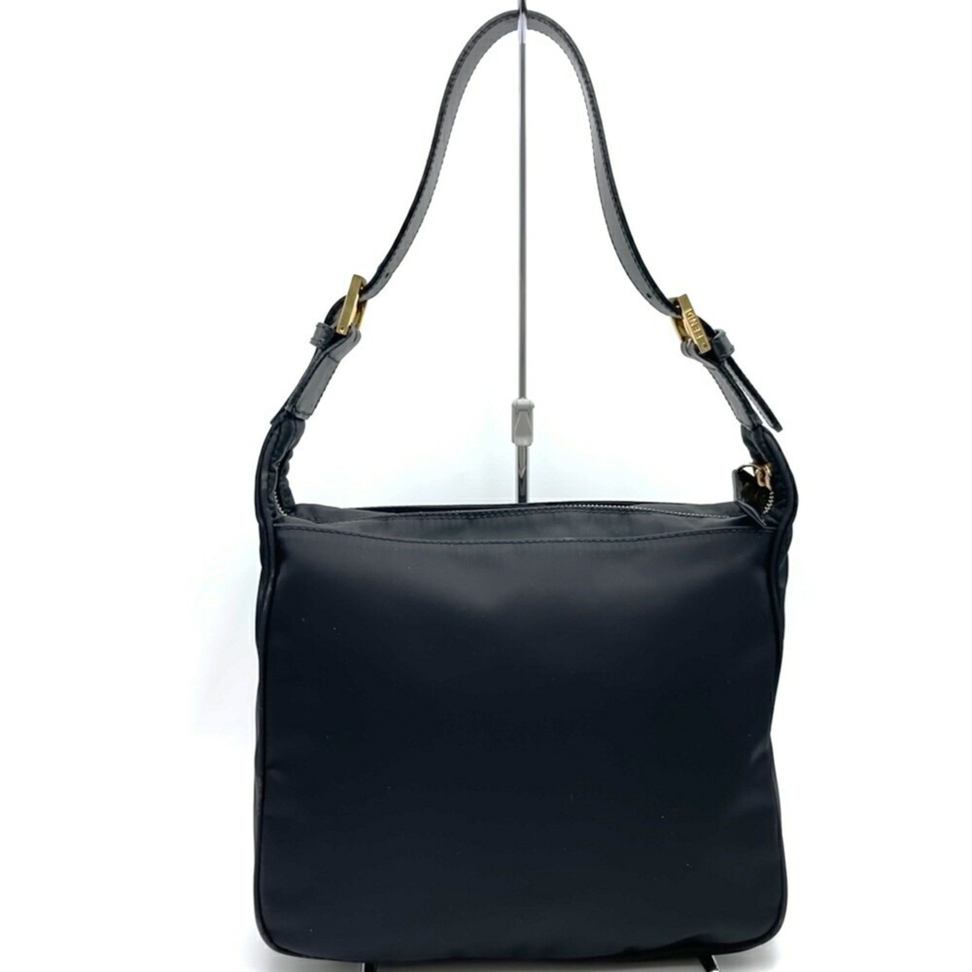 FENDI 06 11 15328 982 Shoulder Bag FF Nylon Leather Black Women's