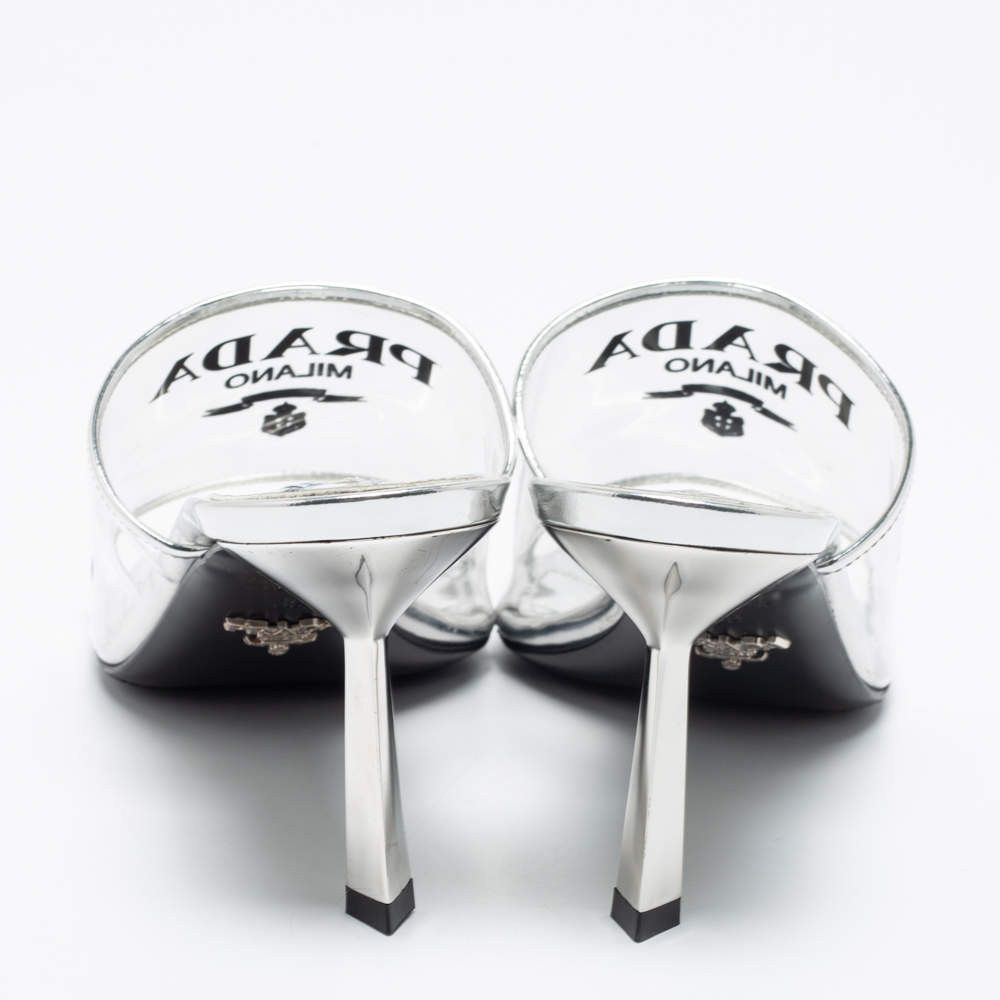 Prada plex logo extended sole mules 75mm silver Size US 8 / IT 38 - 5 Thumbnail