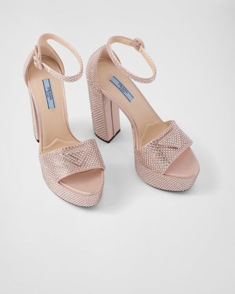 Prada satin platform sandals with crystals pink Size US 7 / IT 37 - 4 Thumbnail
