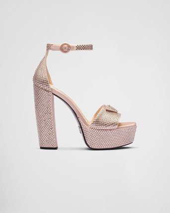 Prada satin platform sandals with crystals pink Size US 12 / IT 42 - 3 Thumbnail