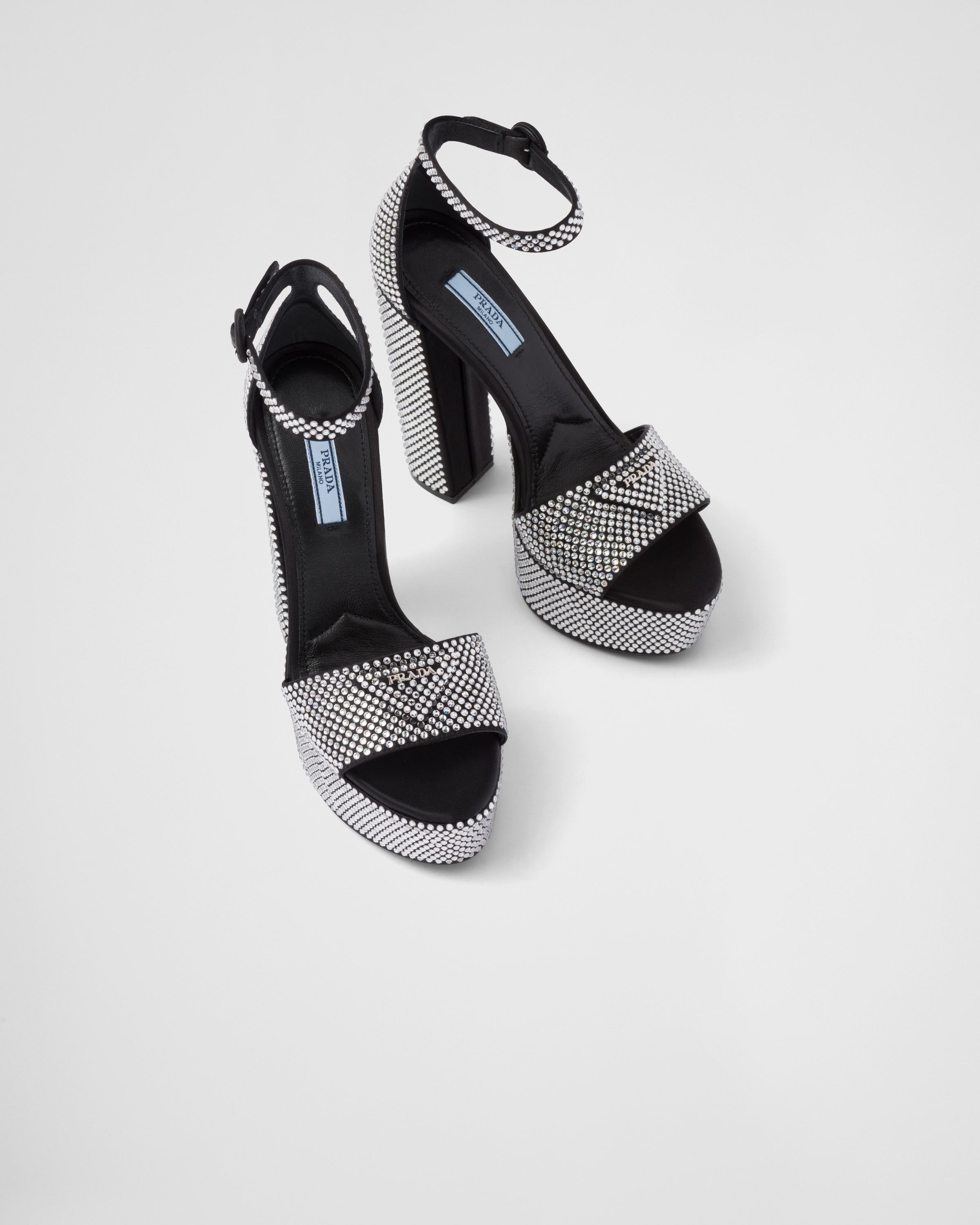 Prada $2.2K VALUE satin platform sandals with crystals black Size US 9 / IT 39 - 4 Thumbnail