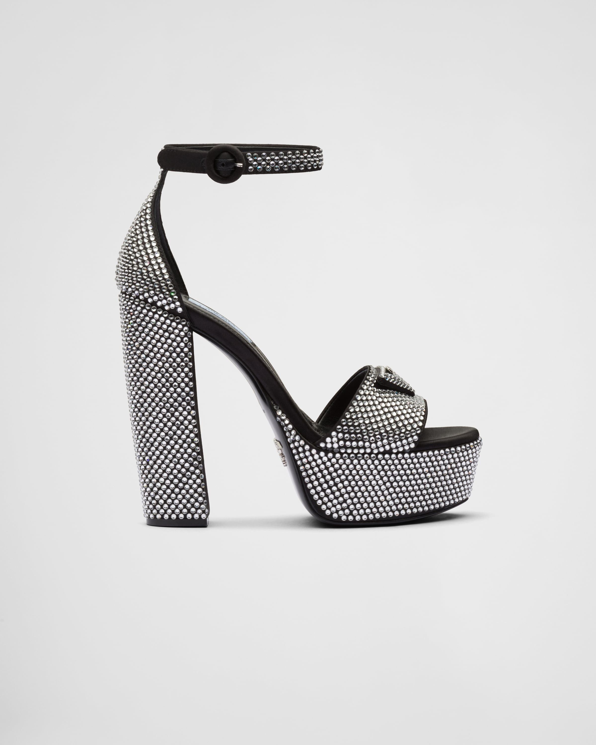 Prada $2.2K VALUE satin platform sandals with crystals black Size US 9 / IT 39 - 2 Thumbnail