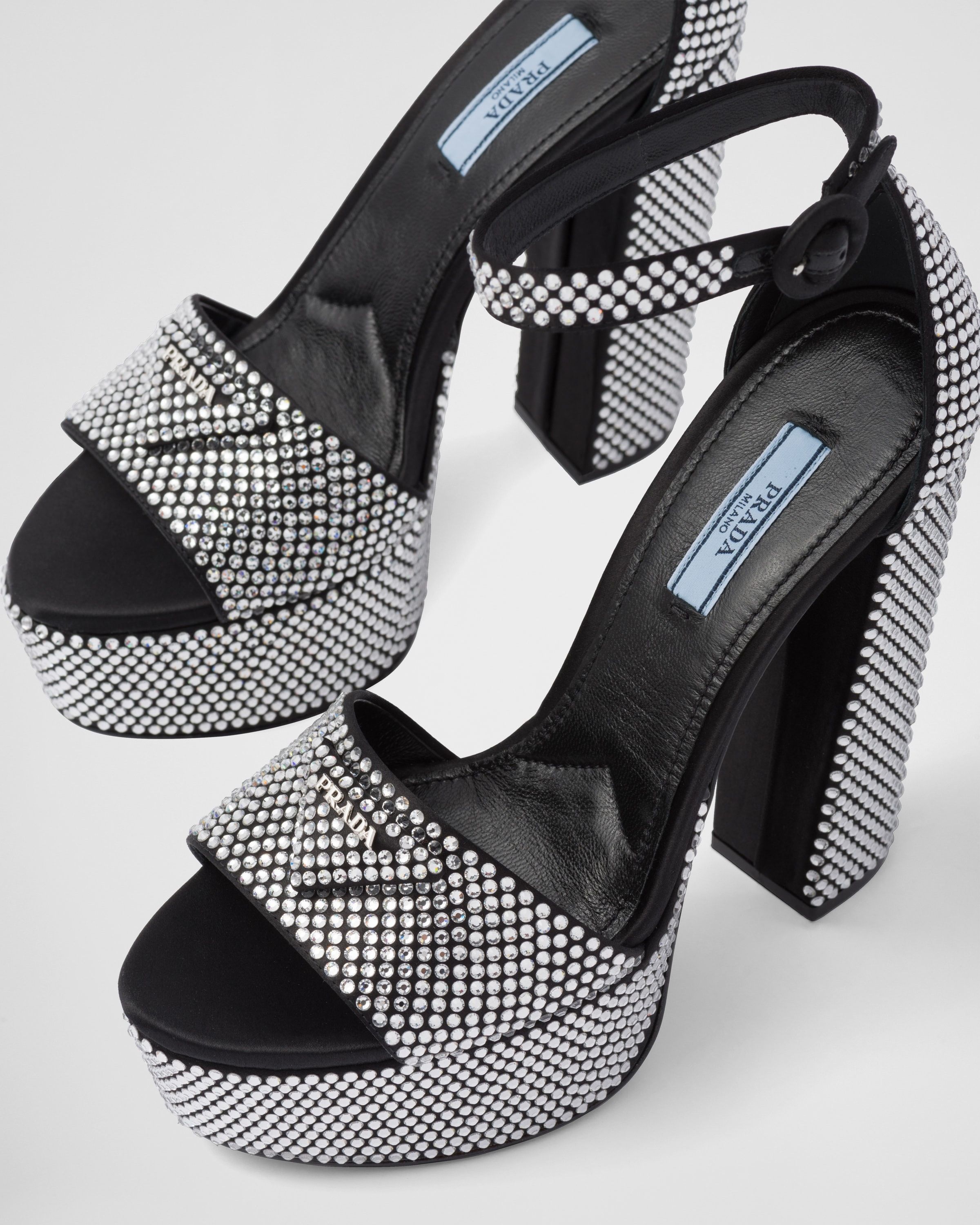 Prada $2.2K VALUE satin platform sandals with crystals black Size US 11 / IT 41 - 6 Thumbnail