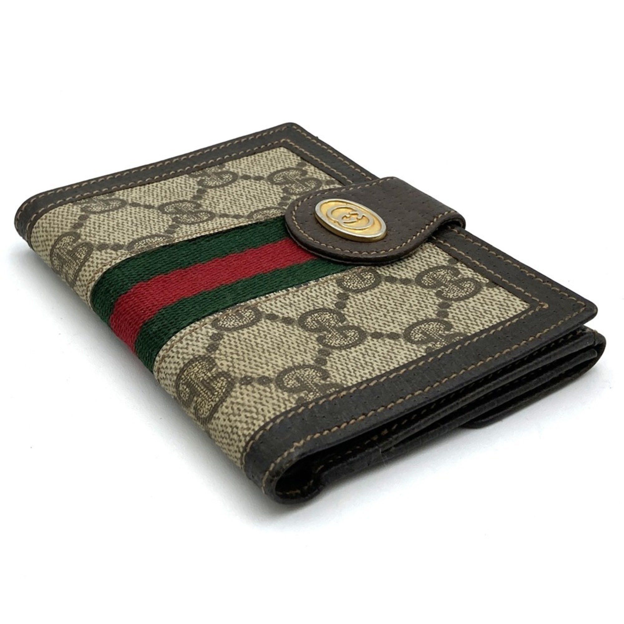Gucci GUCCI Old Gucci Sherry Line Bi-fold Wallet Vintage Retro GG Supreme Canvas Leather Brown Men's Women's Size ONE SIZE - 3 Thumbnail